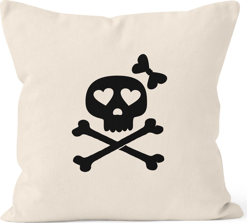Kissenbezug Kissen-Hülle Deko-Kissen 40x40 Knochen Bones Totenkopf Pirat Baumwolle MoonWorks natur 40cm x 40cm