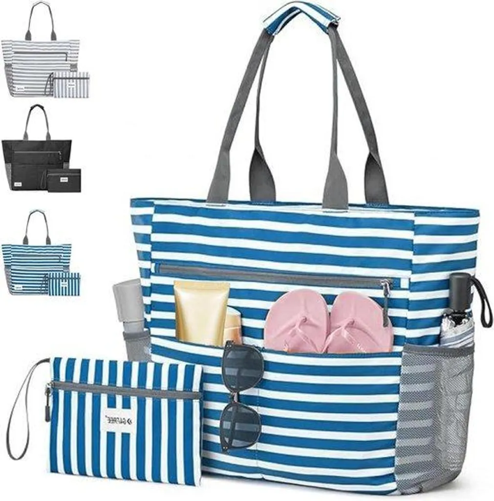 Sac de plage XL noir pour famille avec trousse de toilette - Grand Cabas
