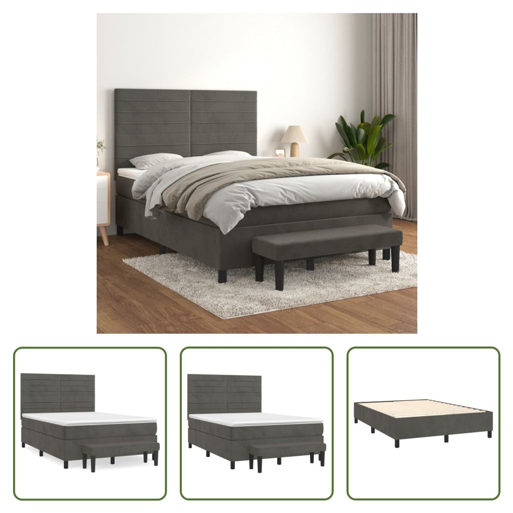 The Living Store Boxspringbett mit Matratze Dunkelgrau 140x200 cm Samt