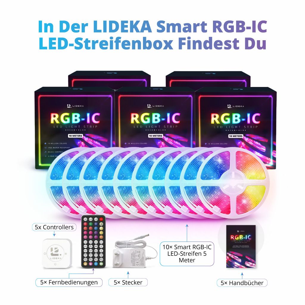 Lideka® LED Strip 50m RGB - Selbstklebend mit Fernbedienung, WLAN & App -  Smart LED Strip Alexa