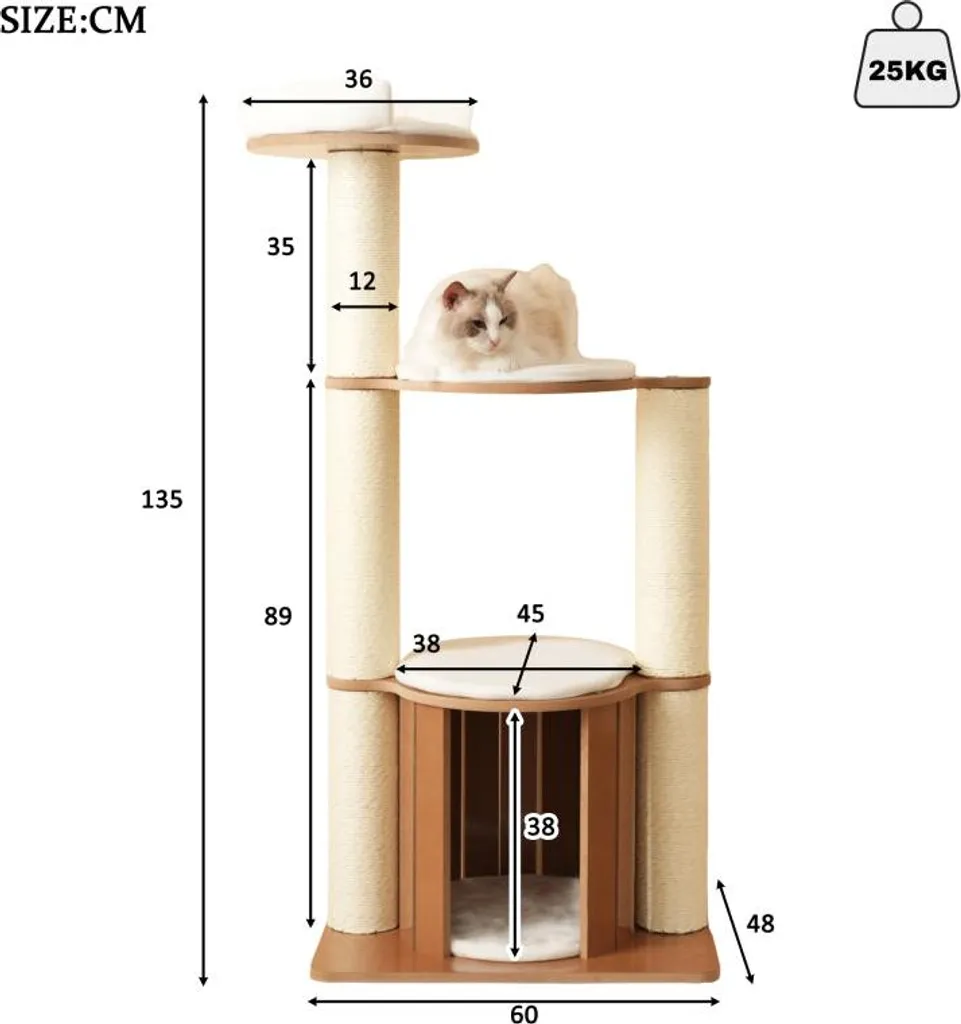 Tour à griffer pour chat avec cachette et plateformes imperméables - 6