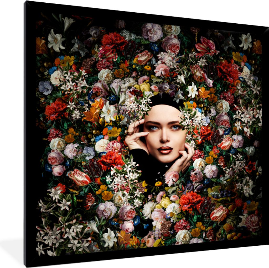 MuchoWow Gerahmtes Poster Blume - Frauen - Porträt - Botanisch 40x40 cm - Poster mit Schwarzem Bilderrahmen Wandposter Rahmen Foto Bilder - Mit ...