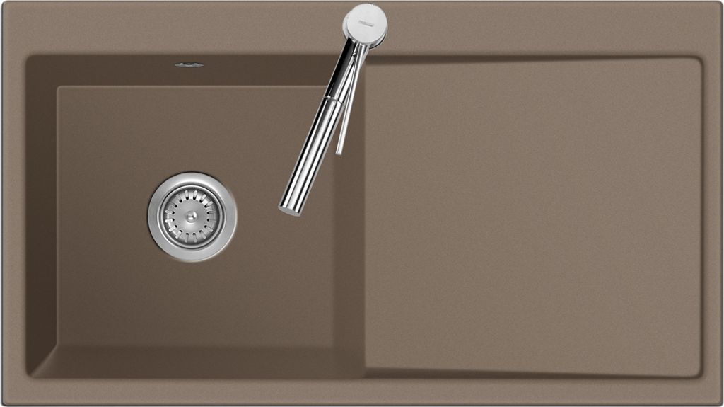 Spüle KeraDomo MERA 90 Fango Becken links mit Produktbild 
