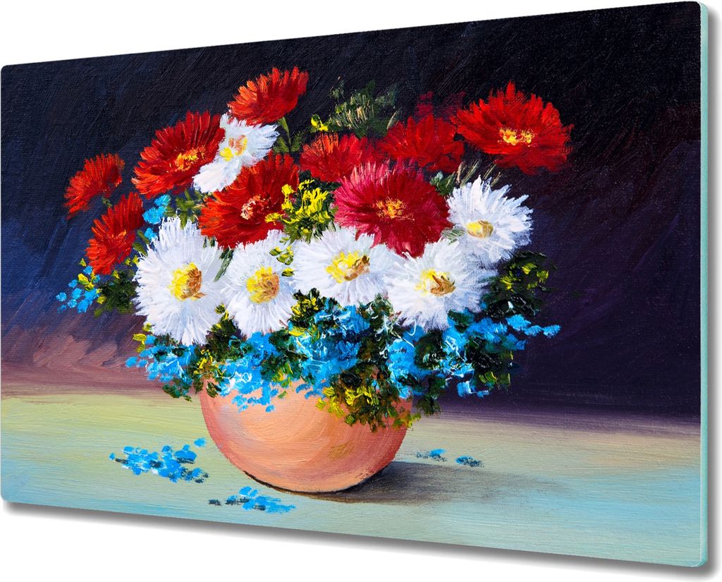 Coloray Hackbrett Kochplattenabdeckung Herdabdeckplatte 80x52 cm Schneidebrett Küchenbrett - Blumen Pflanzen