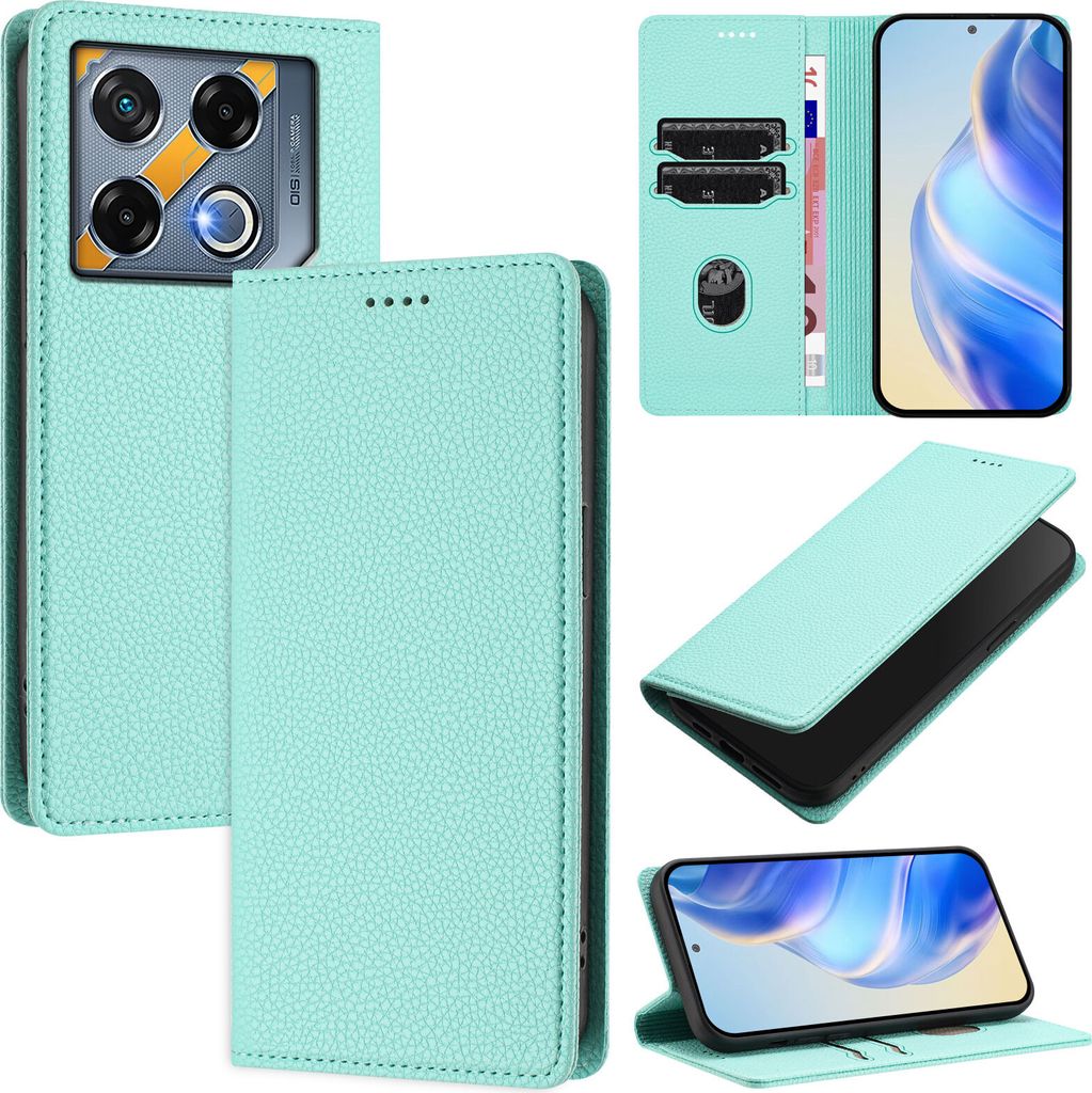 Litchi Leder Handyhülle für Infinix GT 20 Pro 5G Wallet Kartenfächer Standfunktion Hülle Türkis