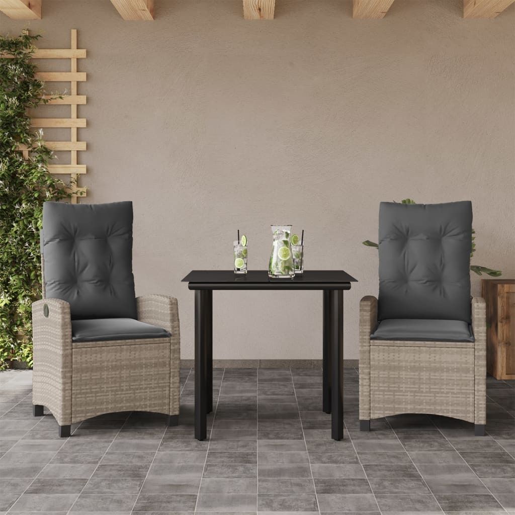 Maison Exclusive - 3-tlg. Garten-Essgruppe mit Kissen Hellgrau Poly Rattan