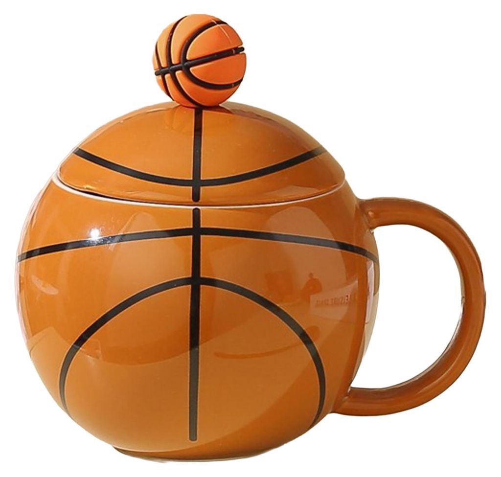 Sportmotiv-Keramikbecher mit Deckel und Löffel – Badminton, Fußball, Basketball – Kaffee- und Teetasse – Einzigartiges Geschenk für Sportb...