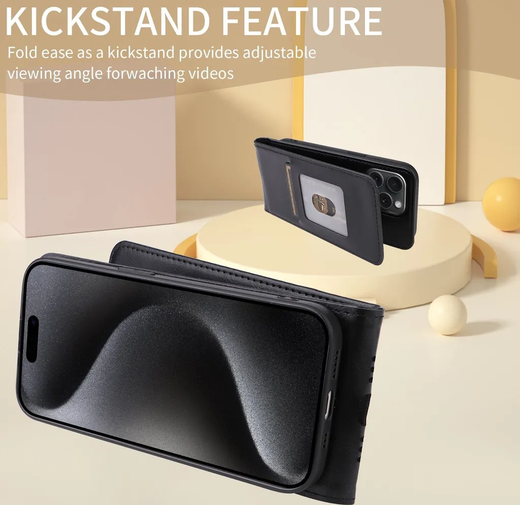 Custodia per Xiaomi 15T, con cerniera, portafoglio in Finto cuoio con tasche per carte, supporto e passante per la mano nero