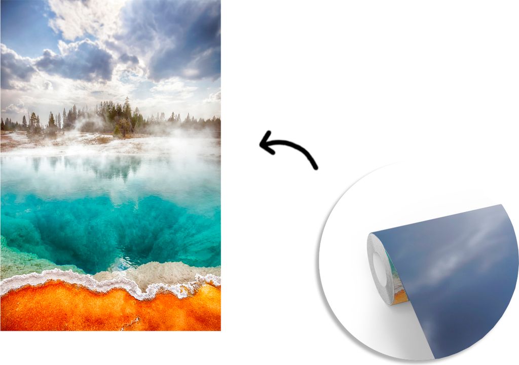 MuchoWow Fototapete für Wohnzimmer oder Schlafzimmer Wandtapete Vinyl Motivtapete Eine bunte Quelle im Yellowstone-Nationalpark - 190x280 cm - K...