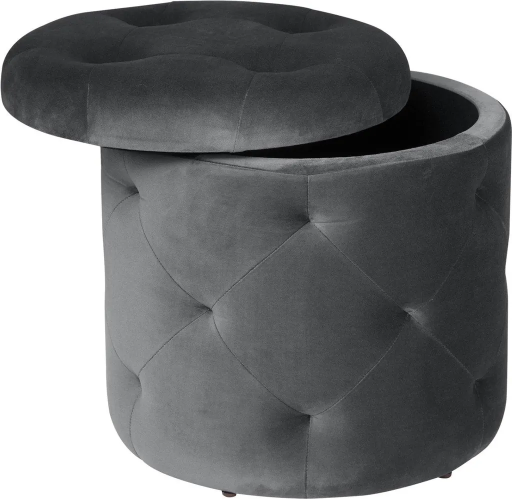 Pouf rond de luxe Zizi Happyment gris foncé avec rangement en velours