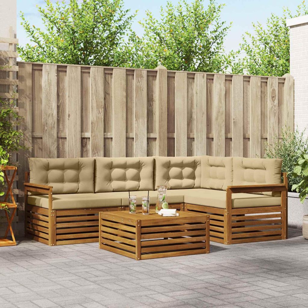 "im Sonderangebot"Outdoor-Sofagarnitur - CLORIS - Balkonmöbe/Sitzgruppe - mit Kissen 5 pcs - Moderne Design - Natur und Beige - Gartensofas Promot...