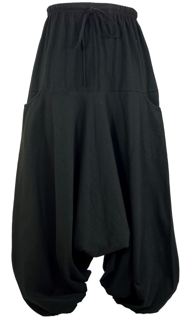 Haremshose Pluderhose, Uni Pumphose, Aladinhose mit Sehr Langem Bein - Schwarz, Damen, Baumwolle,Elasthan, Hosen