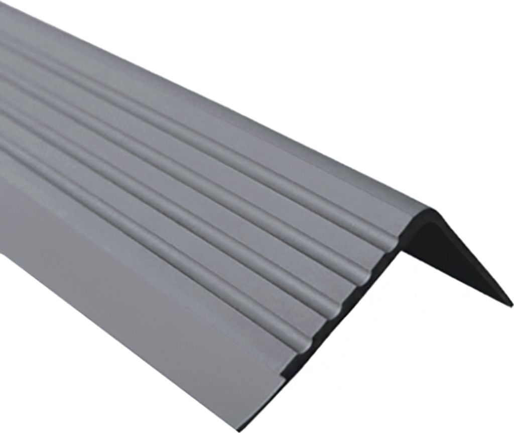 QUEST Treppenkantenprofil 40x40mm, 1.5m, Treppenprofil PVC für Treppenstufen, Treppenkantenschutz mit Rillen, Antirutsch, RD, dunkelgrau