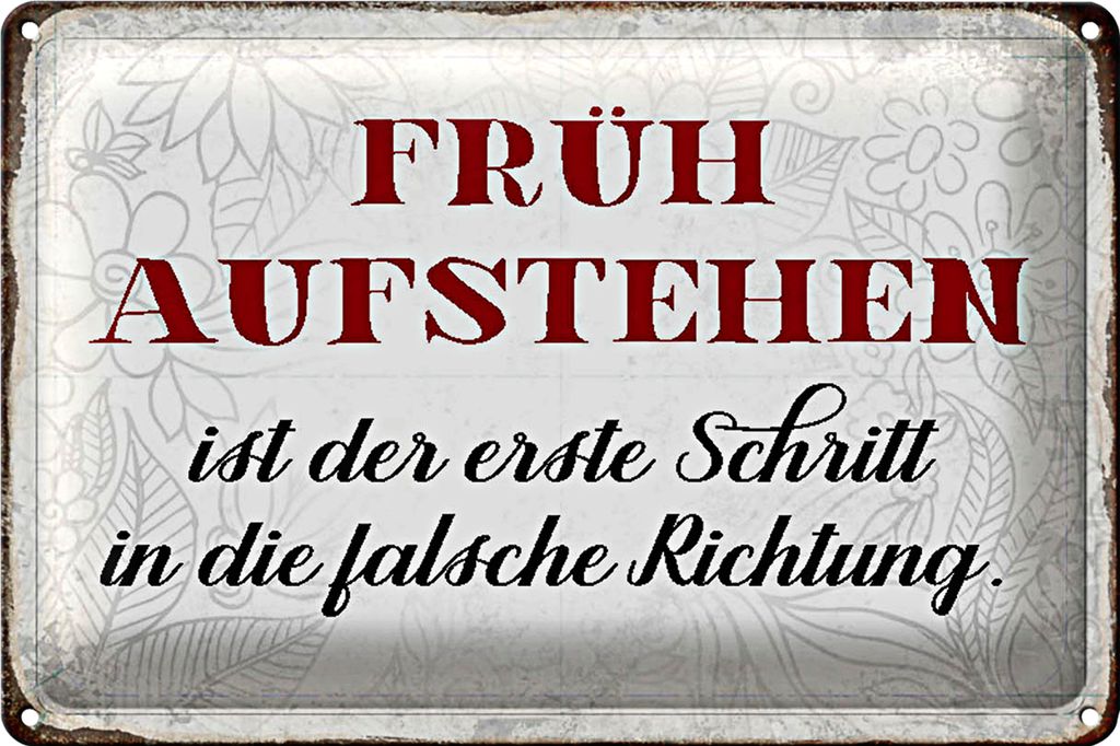 Blechschild Spruch 40x30cm früh aufstehen falsche Richtung
