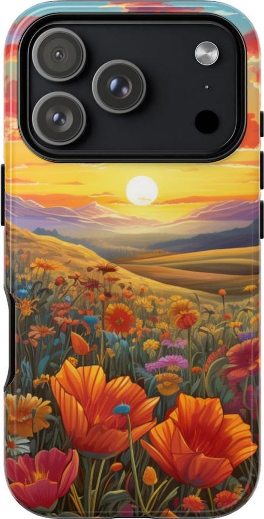 Sonnenuntergang über blühender Wildwiese – Hülle Kompatibel mit iPhone 17 Pro
