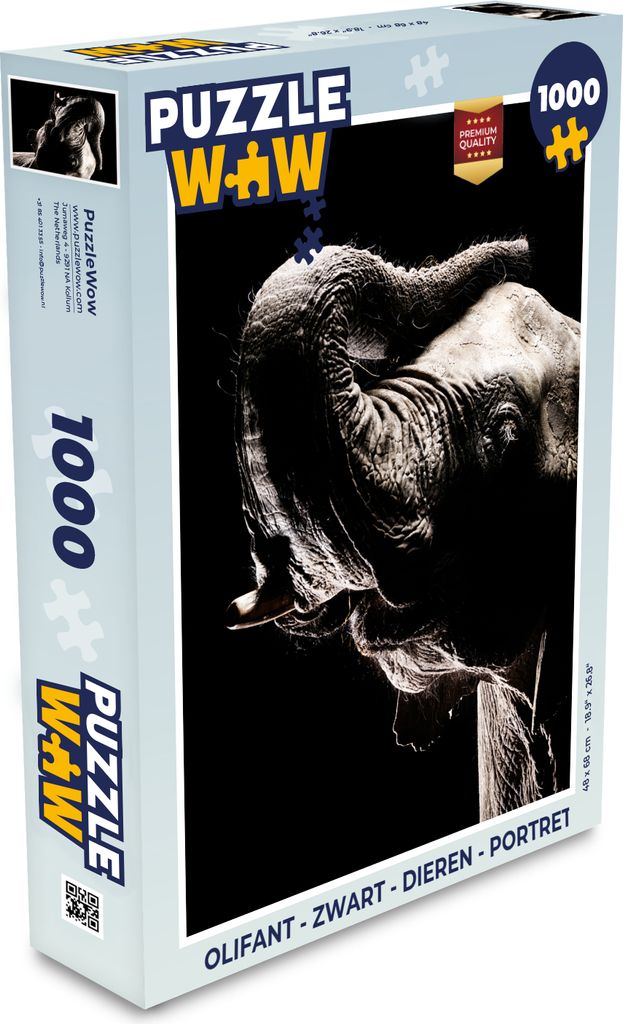 MuchoWow Puzzle 1000 Teile Elefant - Schwarz - Tiere - Porträt - Spielzeug - Alt und Jung - Spiele - Puzzeln