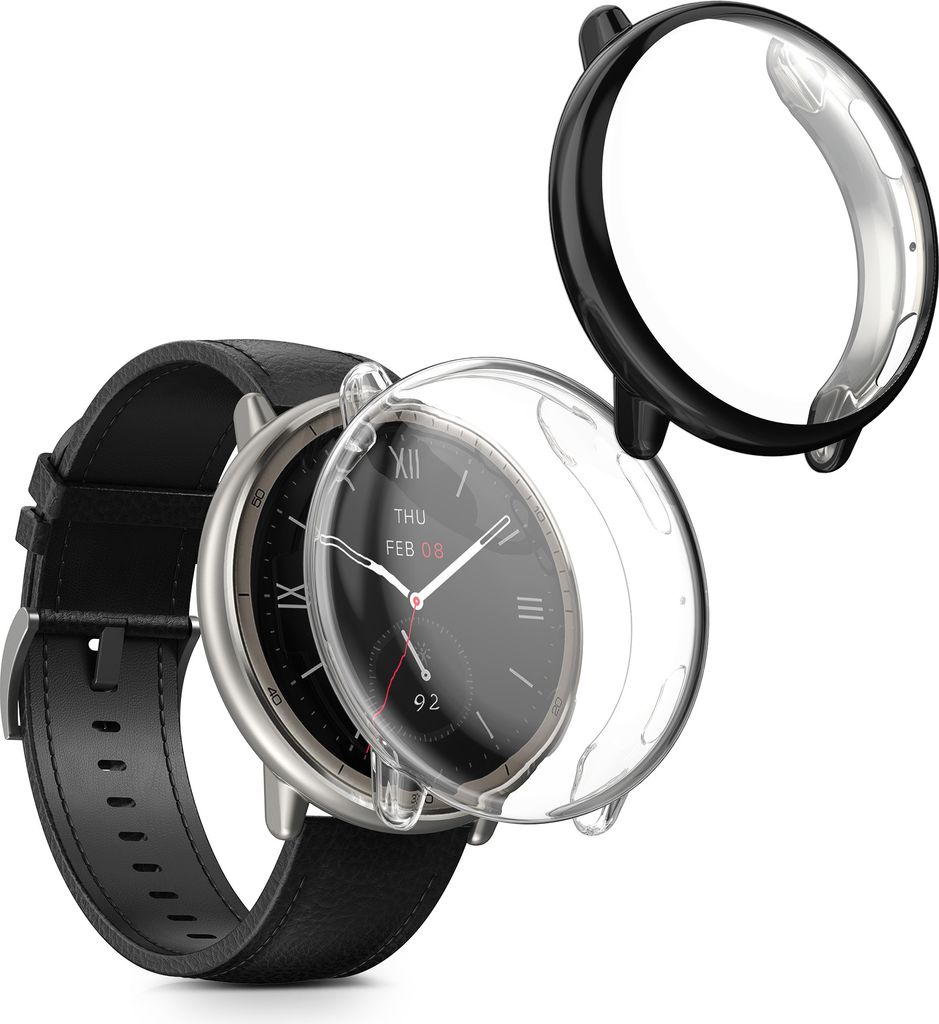 kwmobile 2x Silikon Hülle für Amazfit Active2 (A2437) Schutzhülle - Fullbody Display Cover Set aus Silikon - Transparent Schwarz