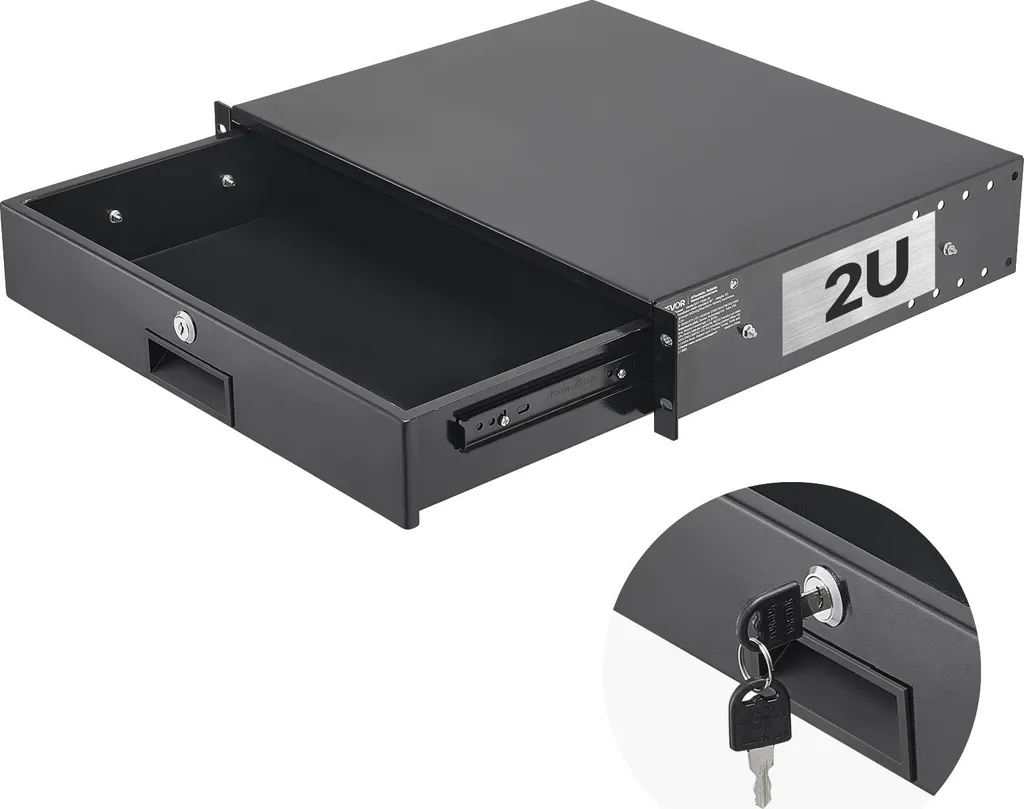 Cassetto Server Rack 2U VEVOR 19" | Bloccabile | Acciaio Q235 Nero