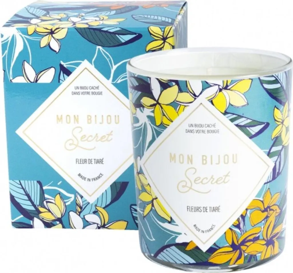 Bougie Fleur de Tiaré CCOM100 : Parfum intense 40h et bijou caché