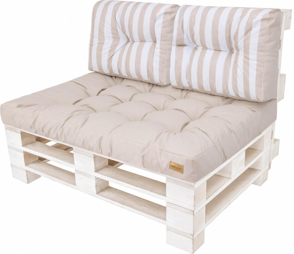 Palettenkissen Set 120 cm – Grün mit Streifen – 2-teilig (120x82 & 120x40 cm), 12 cm dick, wetterfest | Pillowprim