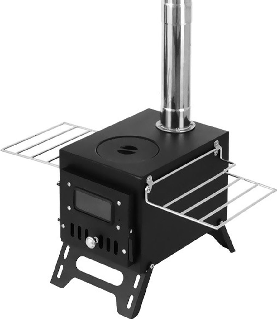 Outdoor Camping Holzofen Brennholzbrenner Edelstahl faltbare Heizung mit Zelt Feuerfenster Terrassenkamin Lagerfeuer Kochen Ideal fuer Picknicks