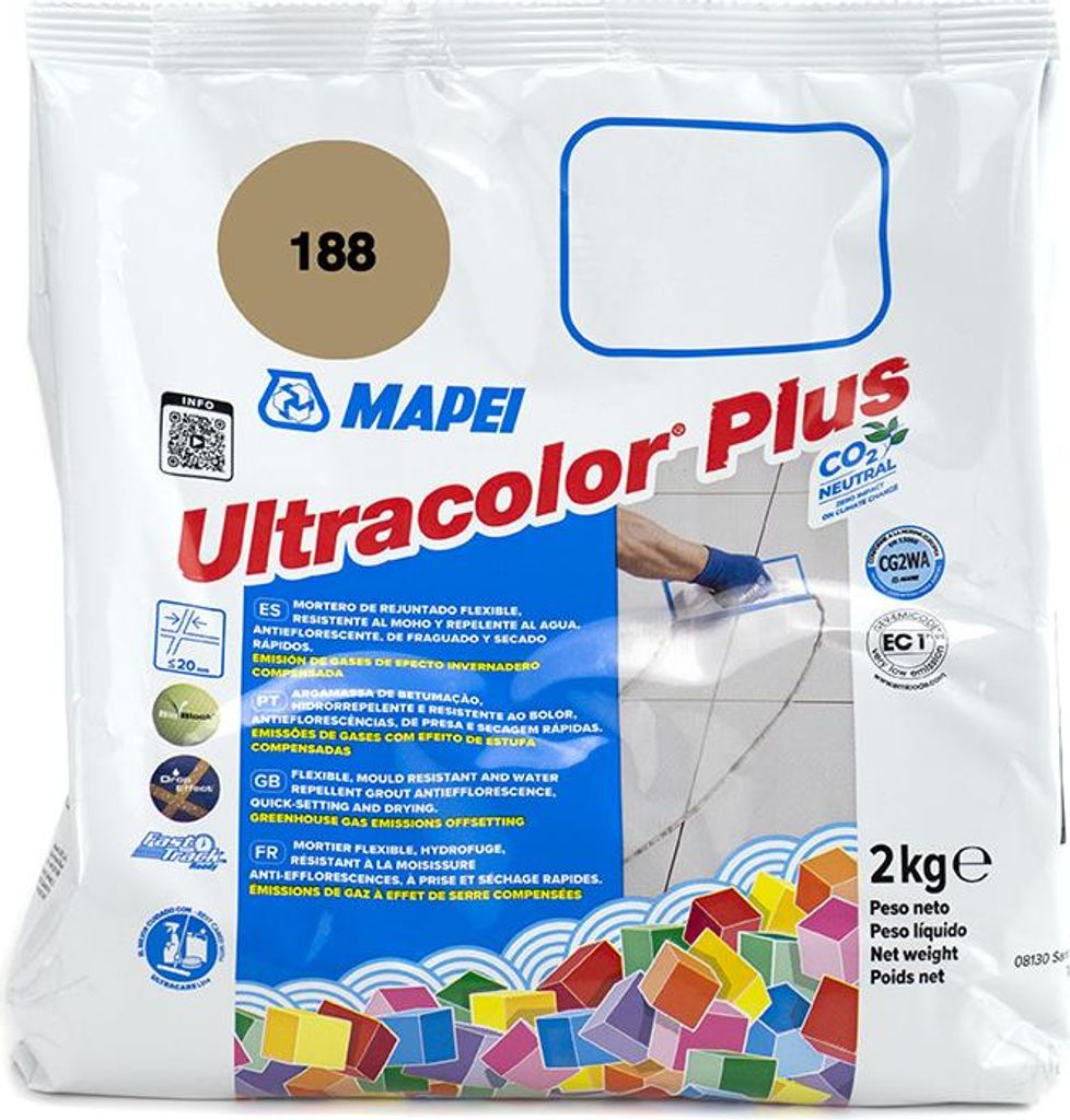 Fugenmörtel Fliese Mapei Ultracolor Plus 188 Grau | Sack zu 2 kg | m²/s | Sack zu 2 kg | m²/s