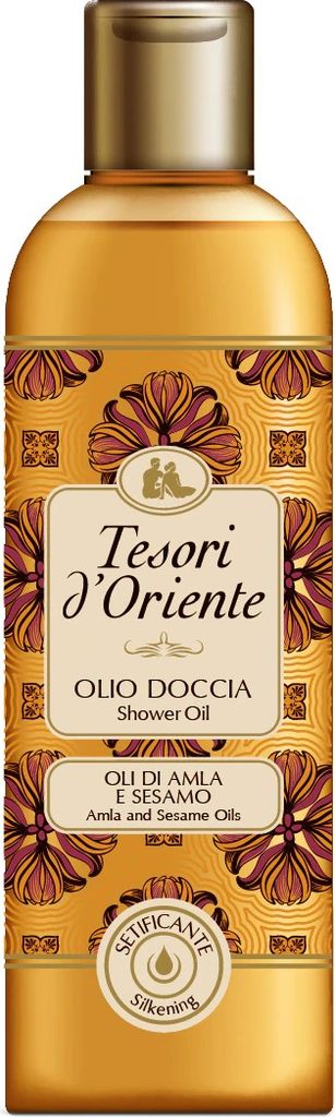 A bottle of Tesori d'Oriente Amla & Sesamöl Shower Oil.