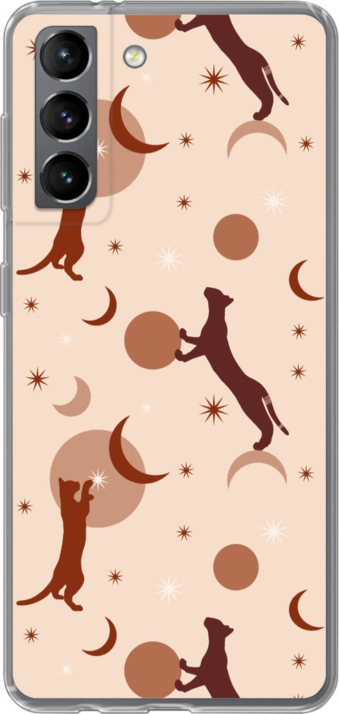 MuchoWow Handyhülle Schutzhülle Hülle für Telefoonhoesje Samsung Galaxy S21 Muster - Katze - Mond - Pastell - Mädchen - Kinder - Kinder Sili...