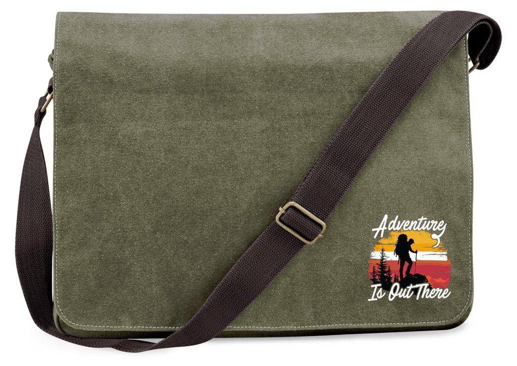 Huuraa Umhängetasche Adventure is out there Backpacking 14 Liter Military Green Canvas Laptoptasche Geschenkidee