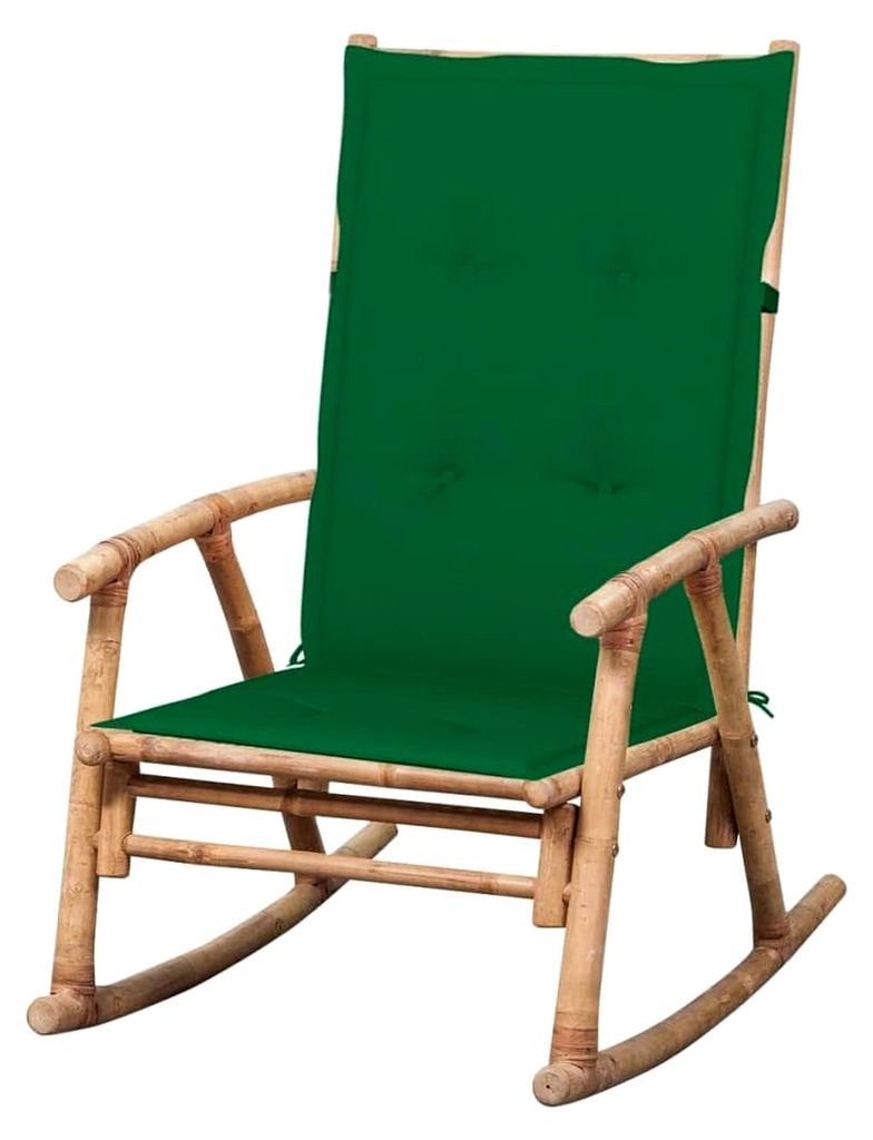 Schaukelstuhl aus Bambus mit Auflage, witterungsbeständig, Relaxsessel für Garten, Schaukelsessel, Balkonstuhl, wasserdichte Auflage, Grün, 66 x...