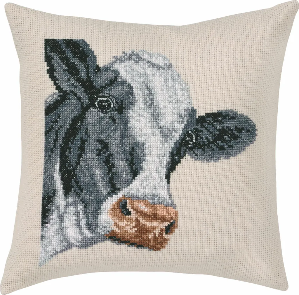 Kit Broderie Coussin Vache pour Débuter Facilement le Point de Croix