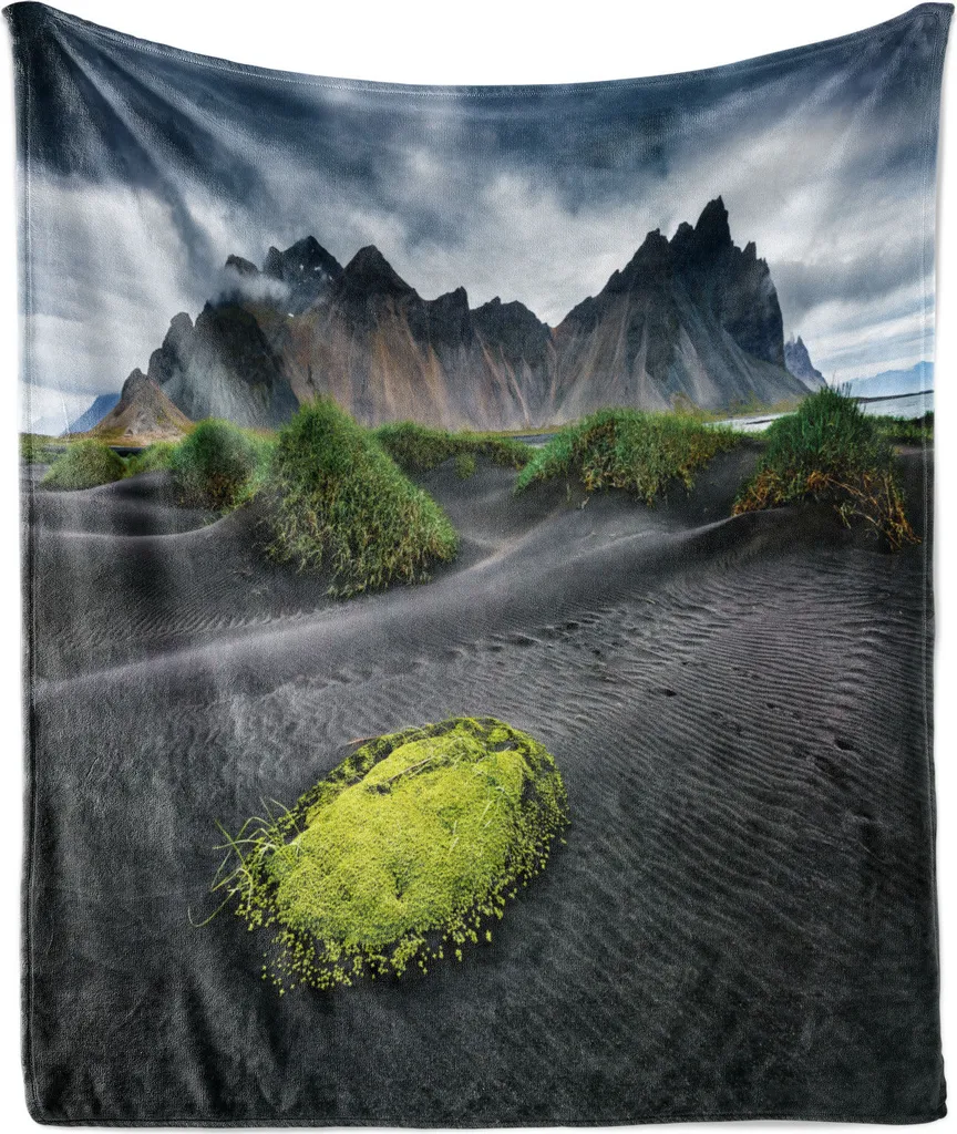 ABAKUHAUS Island Morbida coperta in pile flanella, popolare tra i turisti in spiaggia, comodo peluche per interni ed esterni, 125 x 175 cm, giallo verde grigio scuro