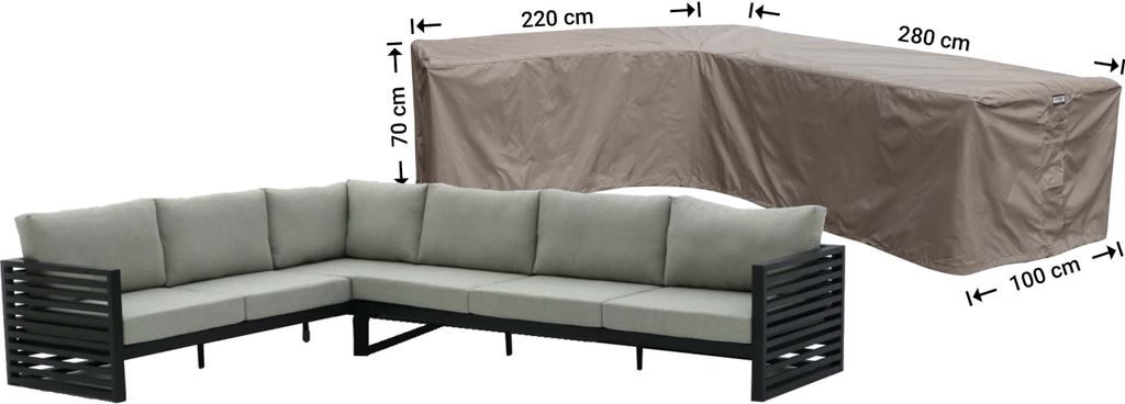Raffles Covers L-Form Abdeckschutz 280 x 220 x 100 H: 70 cm | Atmungsaktiv | Wasserdicht | UV-beständig | Doppelnähte | Elastischer Kordelzug