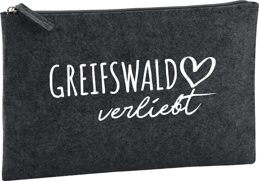 Huuraa Kulturbeutel Greifswald verliebt 1 Liter Charcoal Filz Kosmetiktasche Geschenkidee
