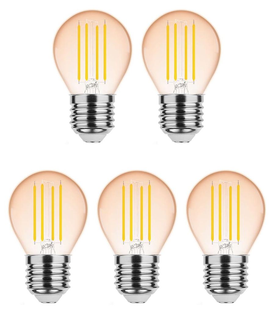 Modee E27 LED-Lampe, dimmbar, 4 W, 300 lm, 1800 K, warmweiß, LED-Filament, bernsteinfarben, Mini-Fassung P45, ersetzt 28-W-Halogen-Glühbirne, 5 S...