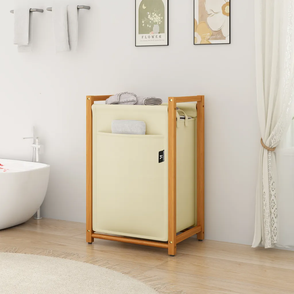Fenteer Cesto Portabiancheria Con Ruote E Coperchio Pieghevole - Salvaspazio Con Maniglia, Beige (Taglia M)