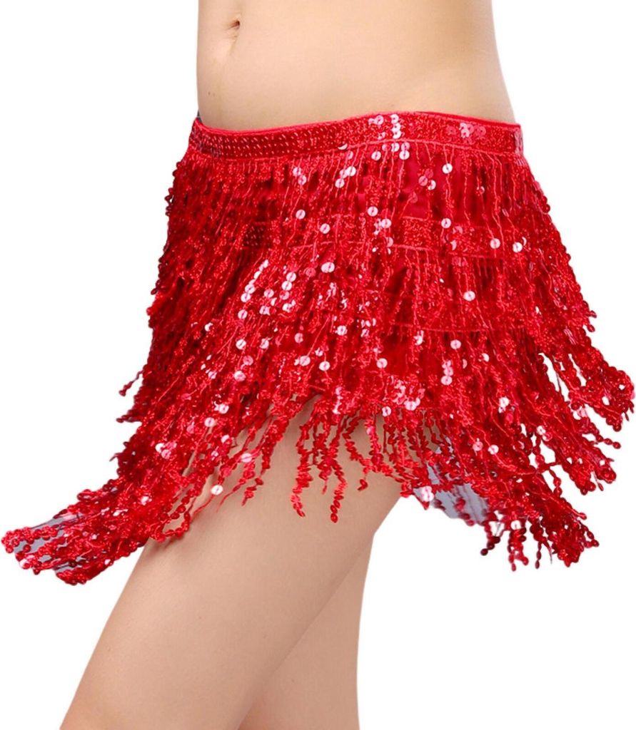 Bauchtanzrock für Damen, Kette, Quaste, Pailletten, doppellagig, Schnürung, Bohemian-Clubwear, Performance, Mini-Taillenwickel, Latein-Tanz-Übun...