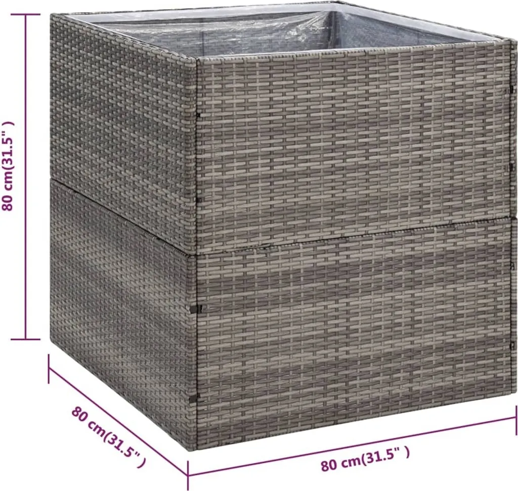 Pot de fleurs géant 80cm Gris Poly rotin avec structure en acier - 6
