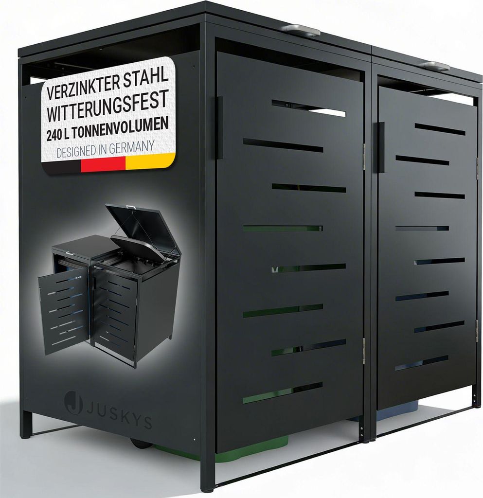 Juskys Mülltonnenbox Arel 2er - Metall Gartenbox - Anthrazit