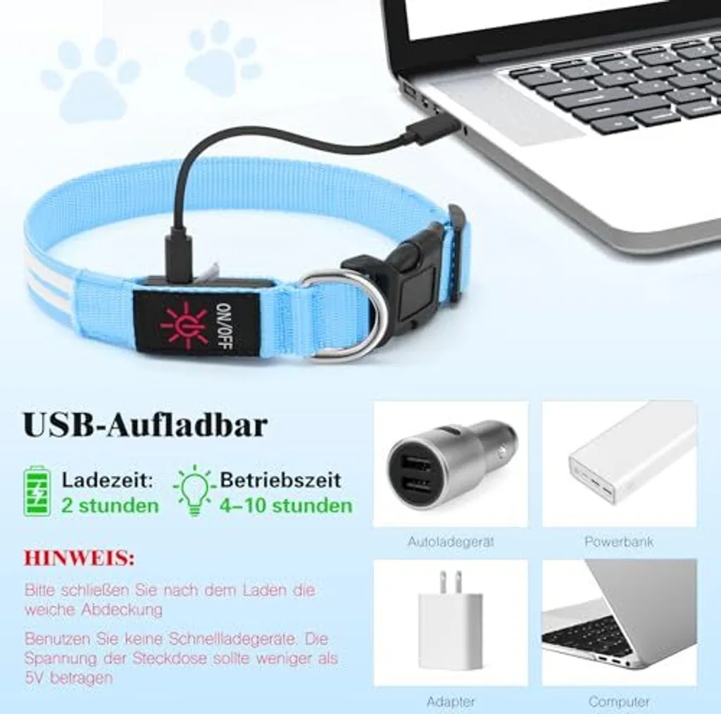 Collare LED Weesiber per Cani - Blu Notte Ricaricabile e Regolabile - 5