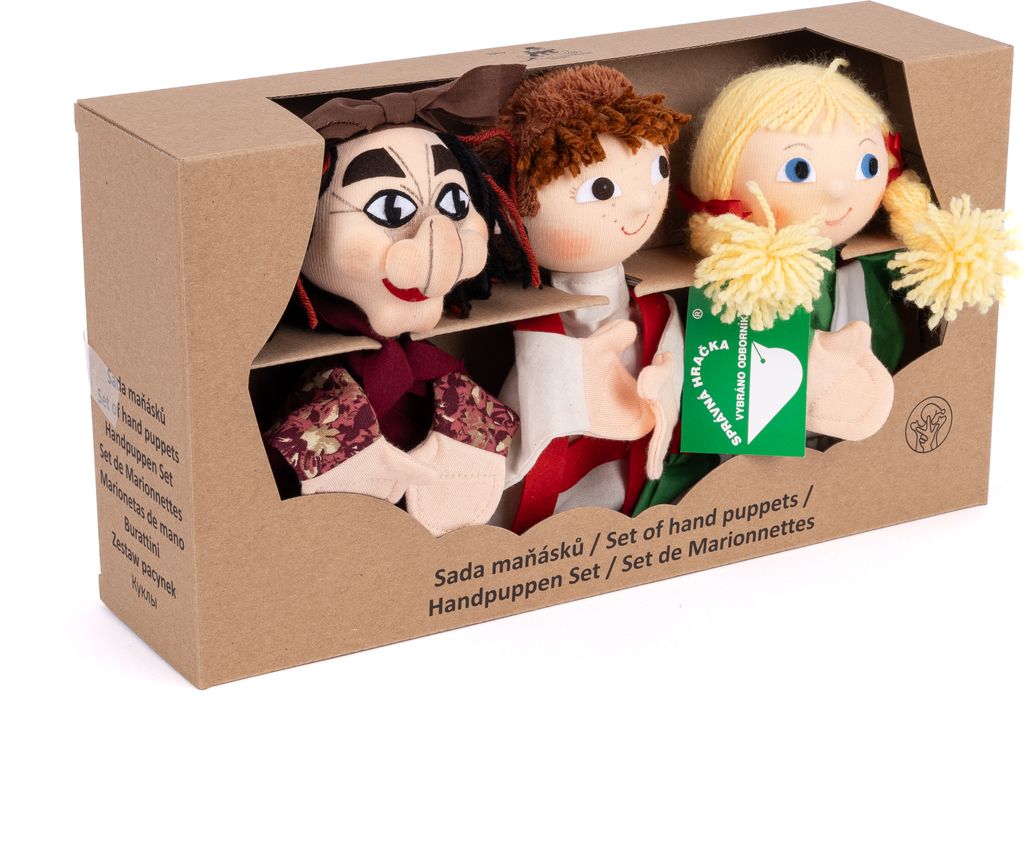 3er Set Handpuppen Hänsel und Gretel im Pappkarton 19 cm Mehrfarbig, 22790B