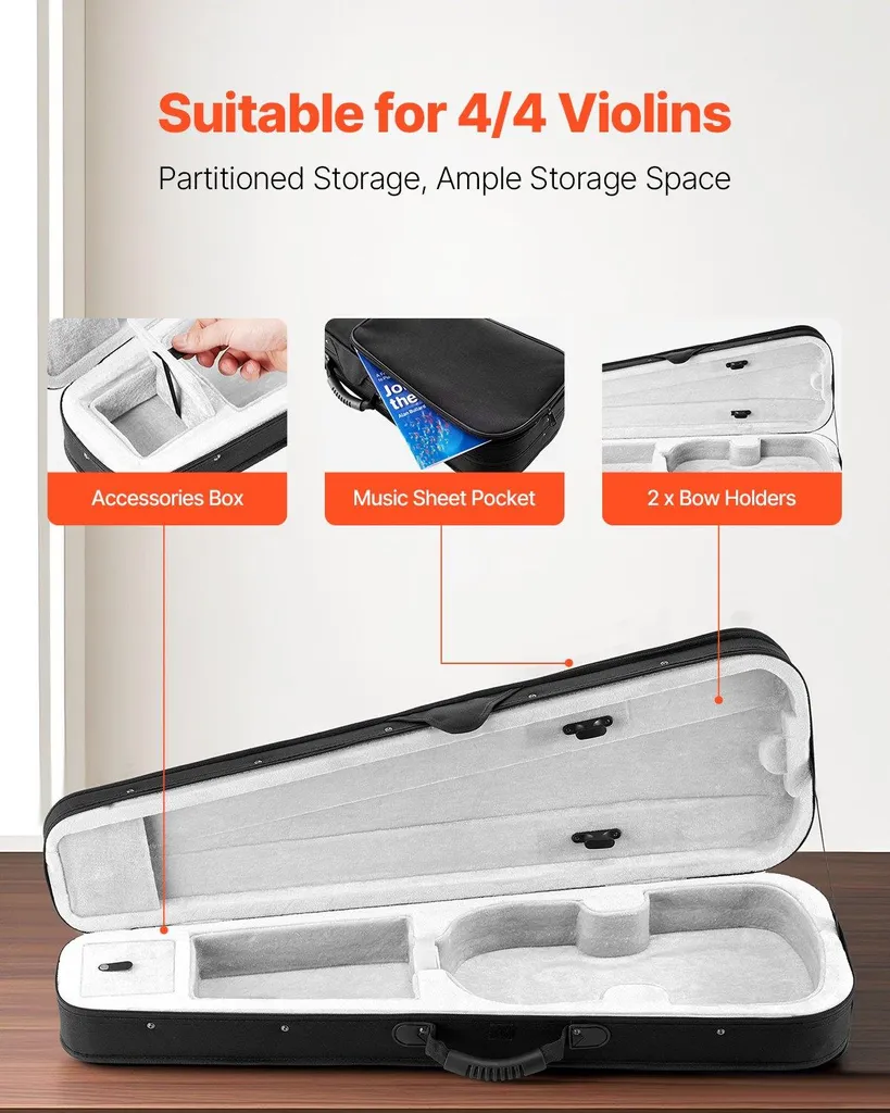 Boîtier de violon 4/4 rigide avec revêtement nylon et double sangle - 3