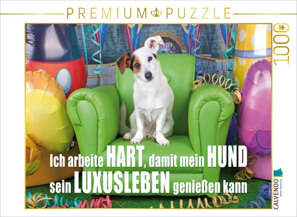 CALVENDO Puzzle Jack Russell Terrier sitzt auf einem grünen Ledersessel und schaut neugierig in die Kamera | 1000 Teile Lege-Größe 64x48cm Foto-...