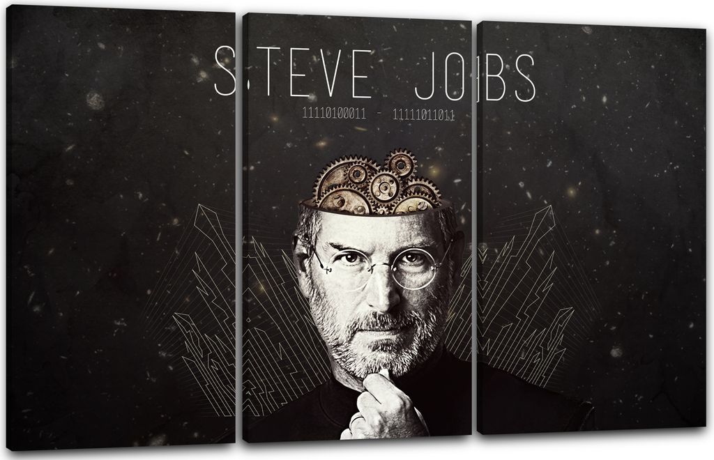 Leinwandbild 3-teilig (120x80cm): Steve Jobs, echter Holz-Keilrahmen inkl. Aufhänger, handgefertigt in Deutschland