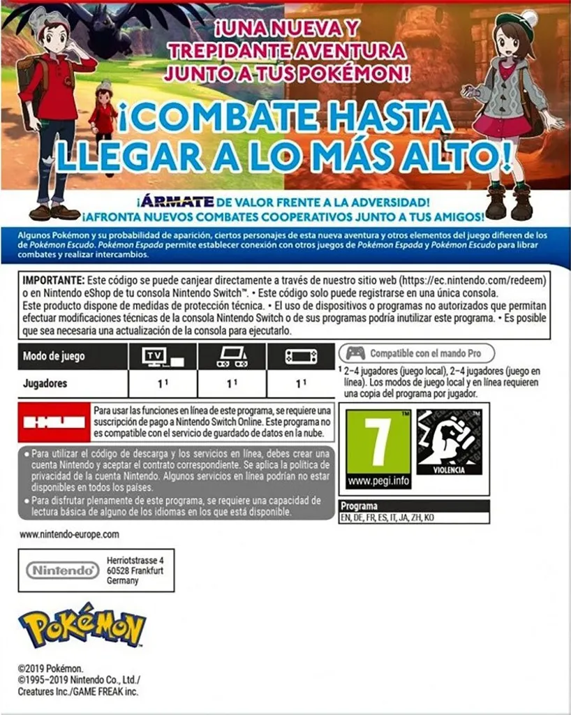 Jeu Nintendo Switch Pokémon Bouclier Version Originale Physique Neuf