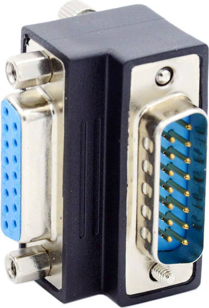 DB15 Adapter DSUB 15 Pin Stecker zu Buchse 90° Winkel Schraube Kabel in Schwarz