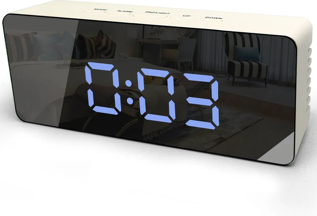 Réveil digital miroir WT 475 avec thermomètre et grand affichage LED