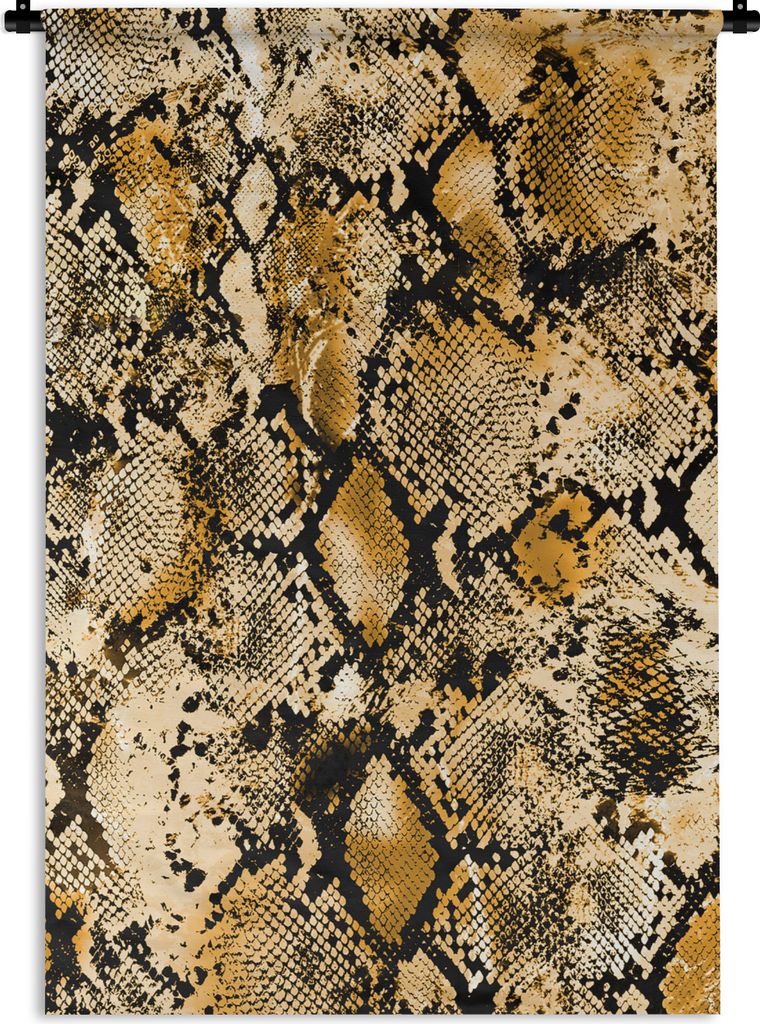 MuchoWow Wandteppich Wandbehang Tierhaut - Schlange - Gold 60x90 cm Tapisserie Dekoration Wandtuch - Foto-Teppich - Abwaschbar
