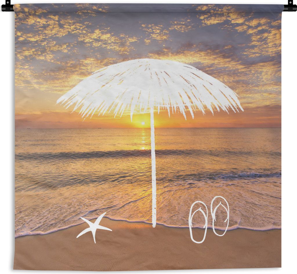 MuchoWow Wandteppich Wandbehang Sommer - Sonne - Sonnenschirm 150x150 cm Tapisserie Dekoration Wandtuch - Wohnaccessoires - Modernes
