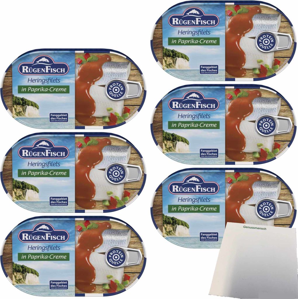 Rügenfisch Heringsfilet in Paprika Creme 6er Pack (6x200g Dose) + usy Block